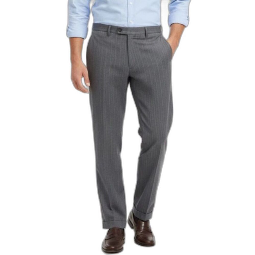 Boss Hugo Boss Gray Stripe Wool Flat Front Cuffed Trousers Dress Pants 36 X 32